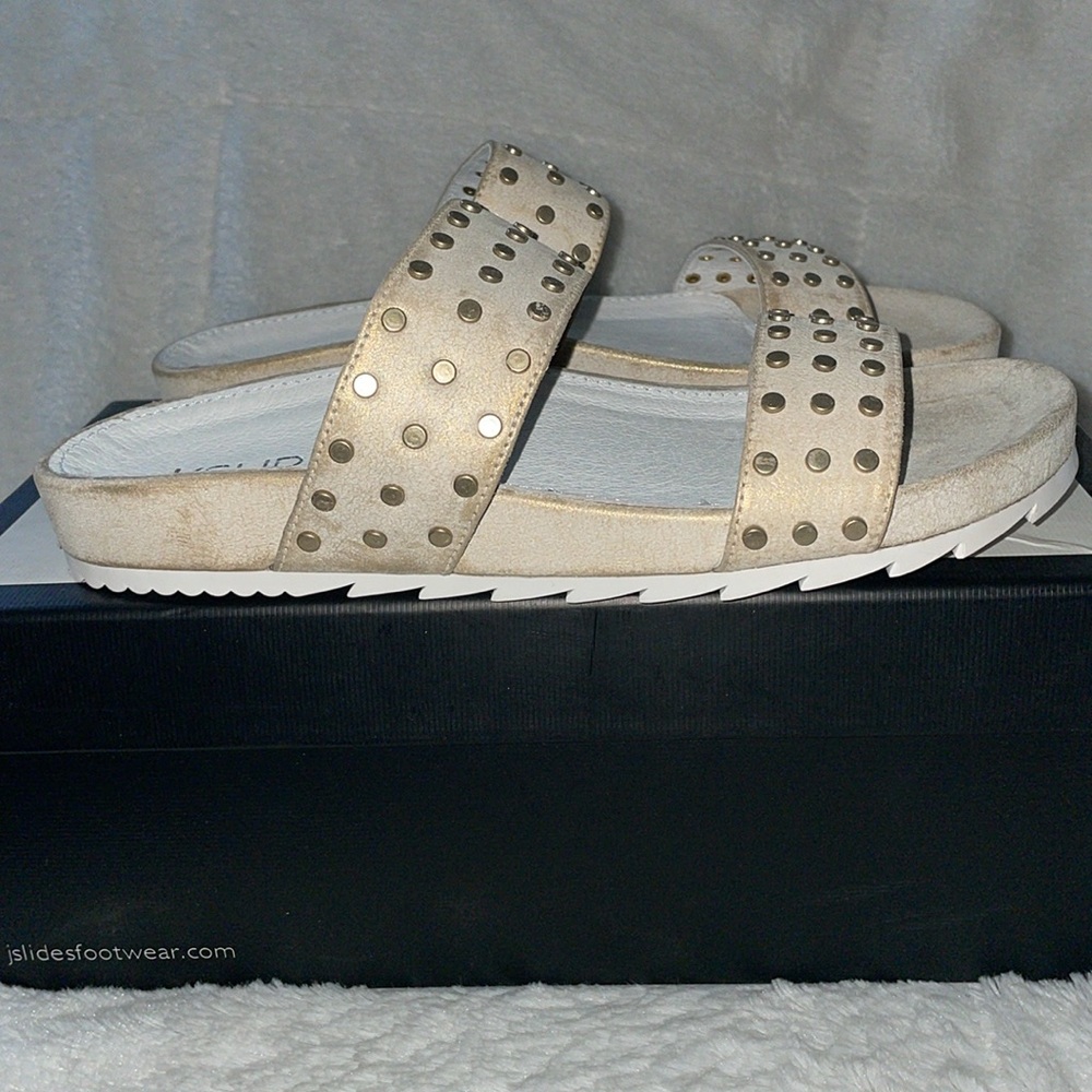 NWT J/SLIDES ERIKA Bronze Metallic Suede Sandal - Picture 9 of 15